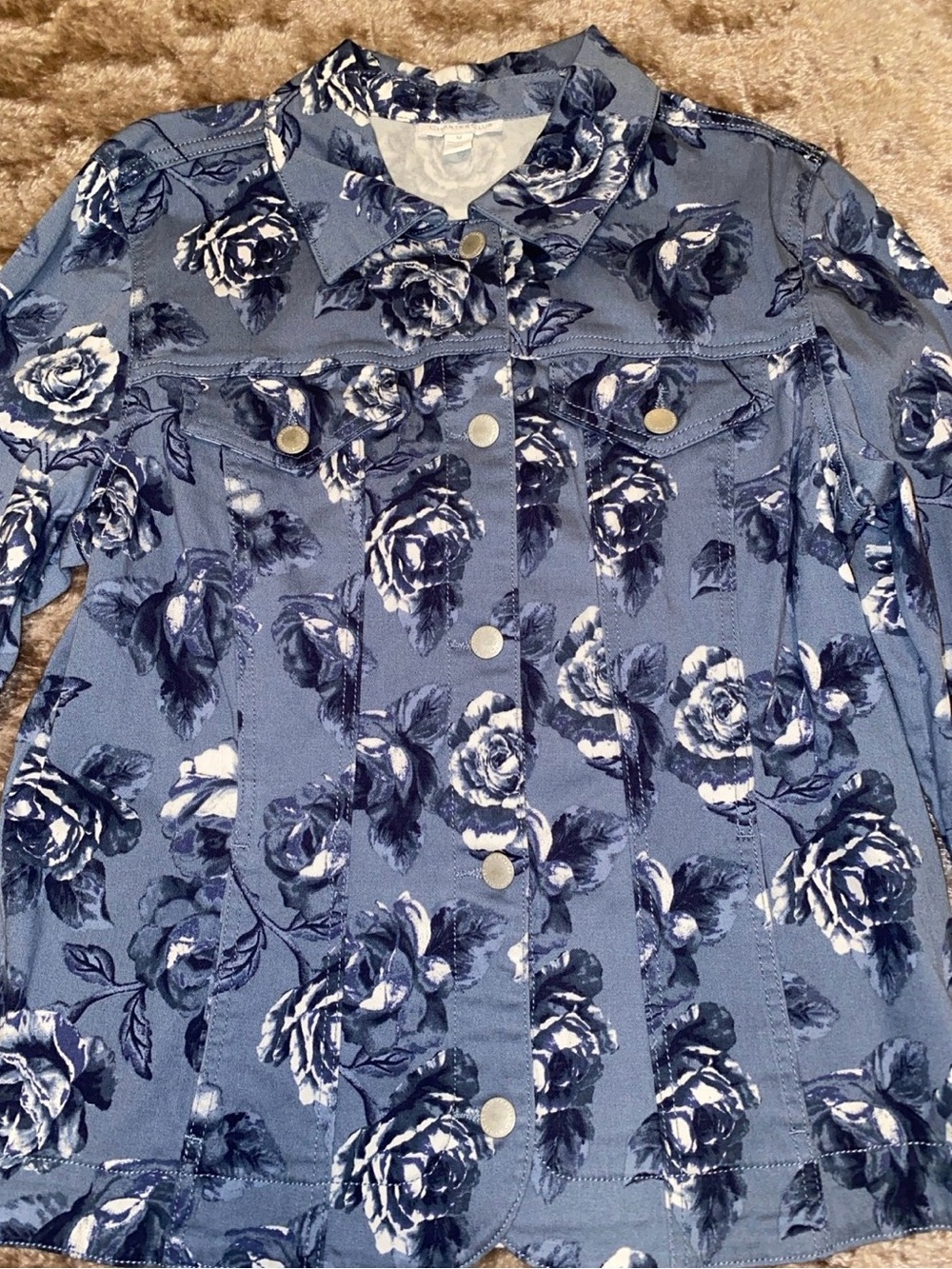 Charter Club Blue Floral Button-Front  Jacket